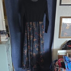 Floral Black and Blue Long Sleeve Dress By LUELLA.